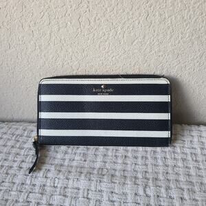 Kate Spade New York Black and White Stripe Leather Wallet